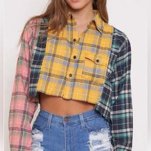 Hippie Love cropped checker flannel shirt Size L